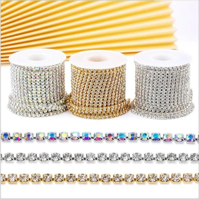 

10m/Roll 2mm SS6 Diamonds Beads Dense Crystal Claw Chain Metal Nail Art Rhinestones For 3D Manicure Nail DIY Crystals Crafts
