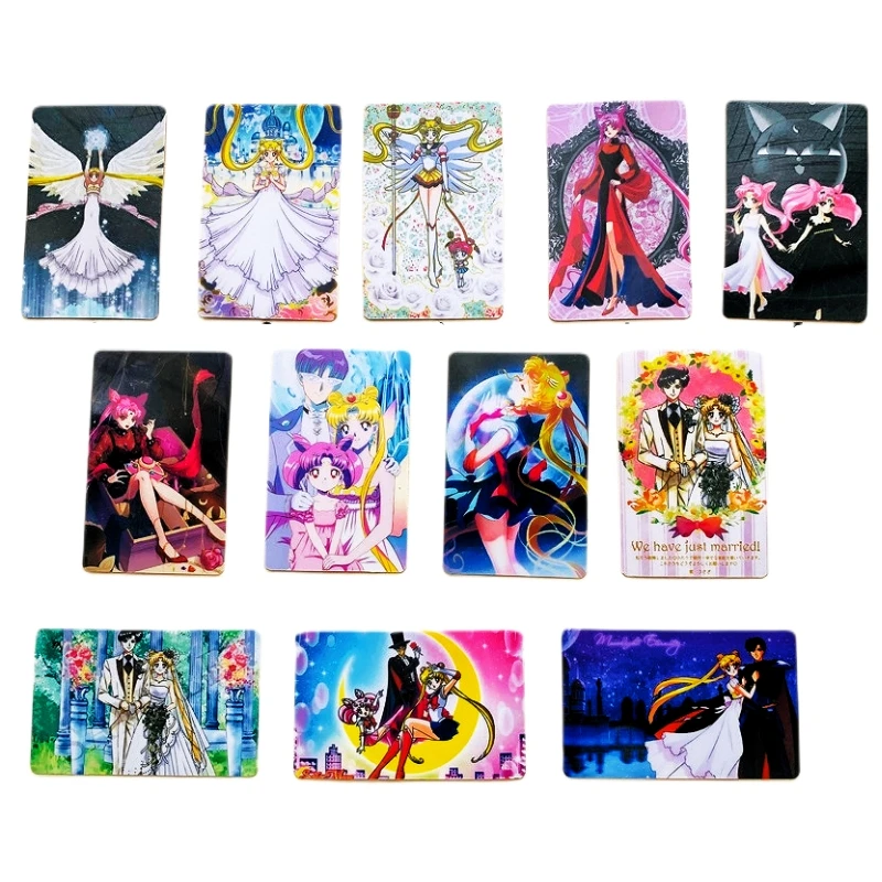 

12pcs/set Sailor Moon Animation Characters Tsukino Usagi Bus Truck Meal Card Sticker Classics Anime Collection Cards Toy