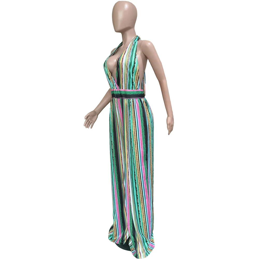 Женский комбинезон без рукавов Элегантный слитный в полоску с лямкой на шее