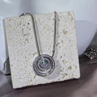 2022 new luxurious round super flash bling chain pendant necklace for women fine wedding engagement gift jewelry