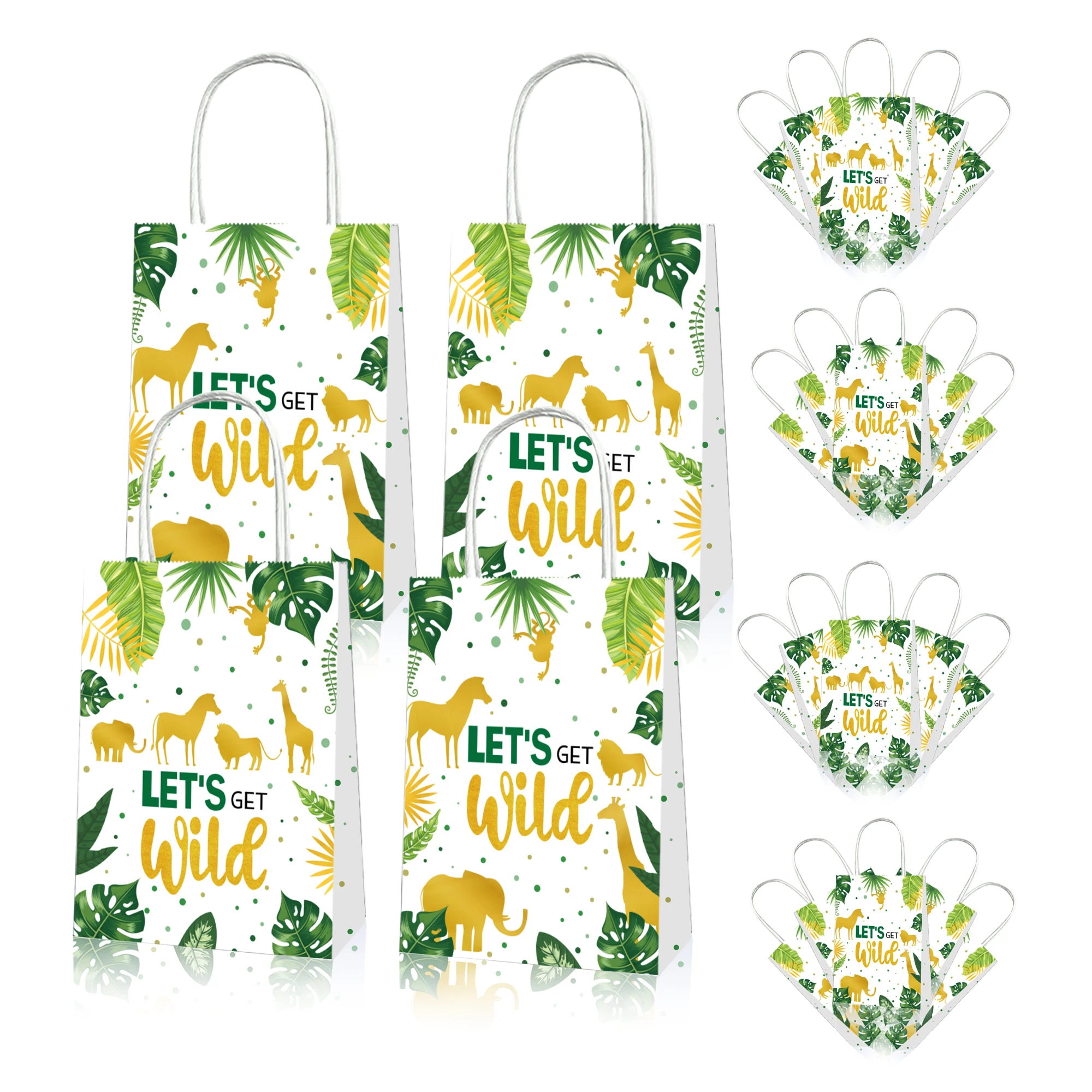 

BD046 12Pcs Gold Jungle Animals WILD ONE Birthday Party Candy Cake Packing Paper Tote Gift Bags Baby Shower Party Decorations