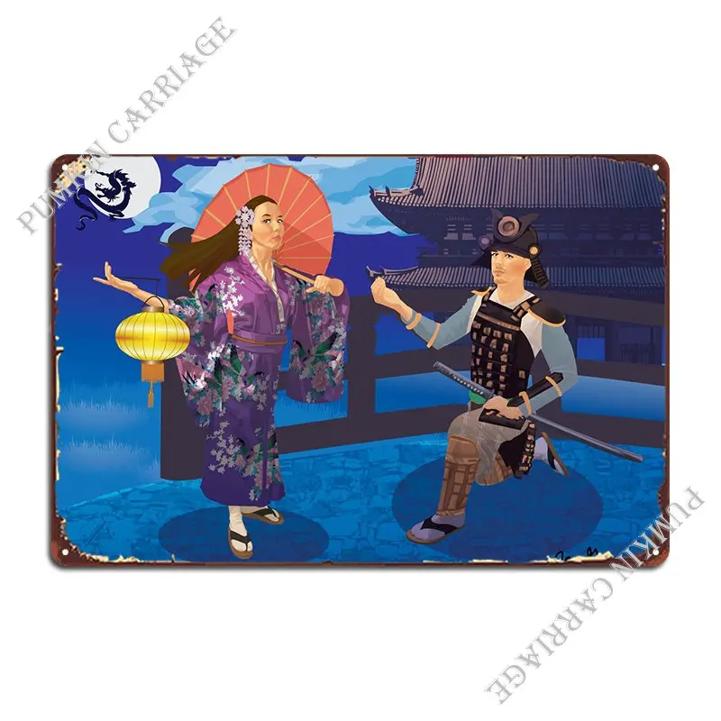 

Металлические знаки самурая и девочка, дизайн паба, кухни, создание оловянного знака, плакат