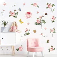 hand painted peony rose wall stickers self adhesive living room home decoration stickers flower combination removable stickers