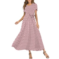 summer dresses for women 2022 polka dots print elegant short sleeve dress casual lace long sundress loose