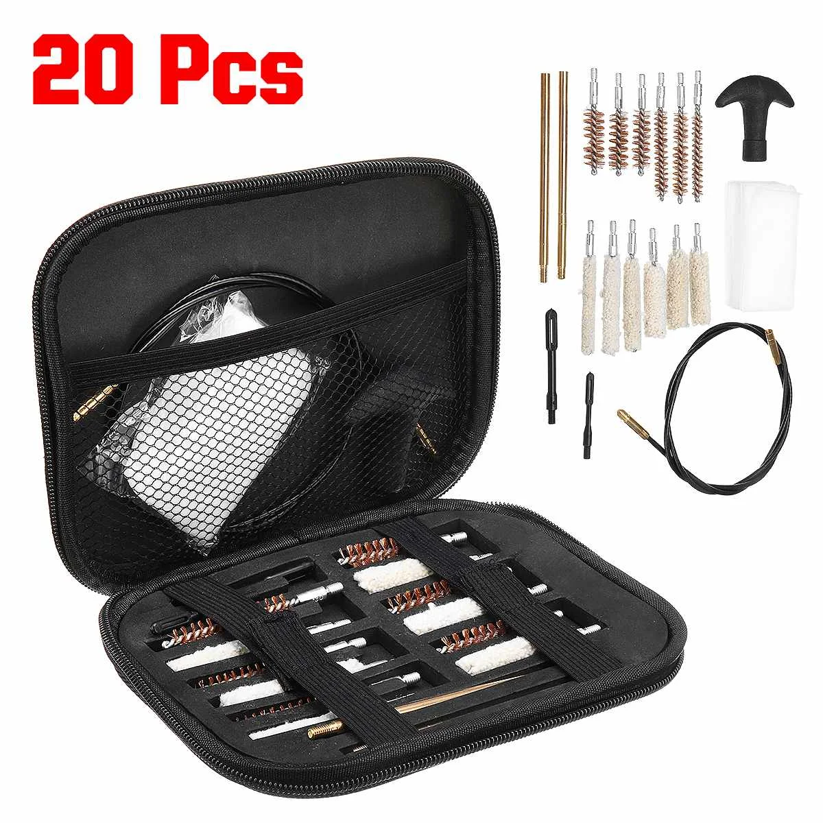 

20Pcs/set Tactical Gun Cleaning Kit Universal Handgun Pistol Brush Tool for .22/.38/9mm/.40/.45 Caliber Hunting Accessories