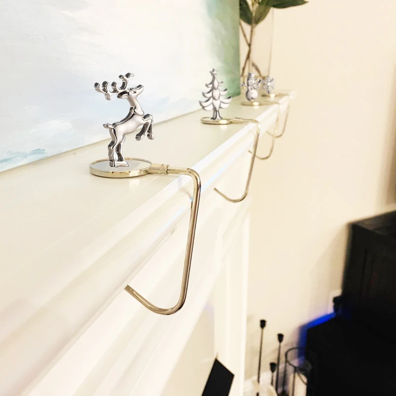 

Рождественские чулки, крючок для камина, украшение, Золотой/Серебряный креативный металлический крючок, нескользящий, для рождества, новог...