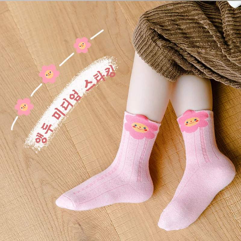 5 Pairs/Set Children's Cartoon Pink Socks Qiu Dong Girls Princess Baby Socks socks Children Socks Lace