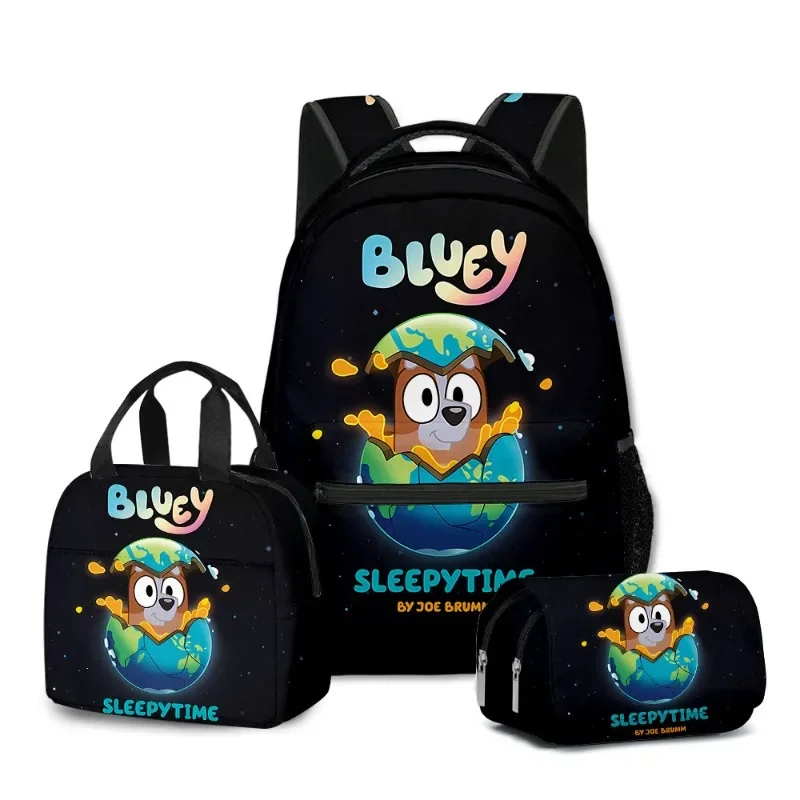 Фото Креативный мультяшный набор Bluey с 3D-печатью: рюкзак, сумка для обеда и пенал для учащихся начальной и средней школы №2