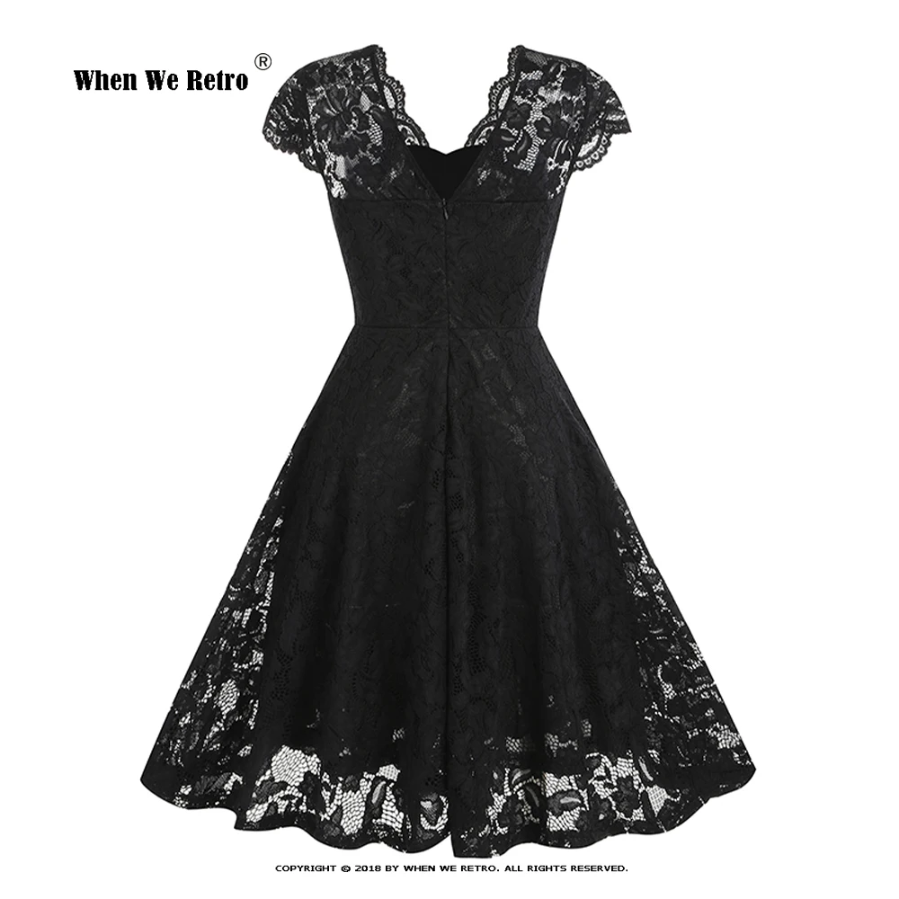 

Женское платье в стиле Хепберн, черное платье без рукавов с V-образным вырезом, ТРАПЕЦИЕВИДНОЕ кружевное платье в стиле рокабилли 50-60-х годов, VD3955, 2019