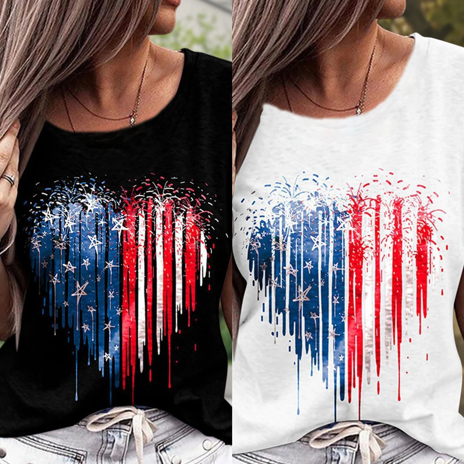 

Women Print Casual Tops Independence Day 4th of July Loose T-shirt 2023 Streetwear T-Shirt Summer Star Stripes Tee Female Tops