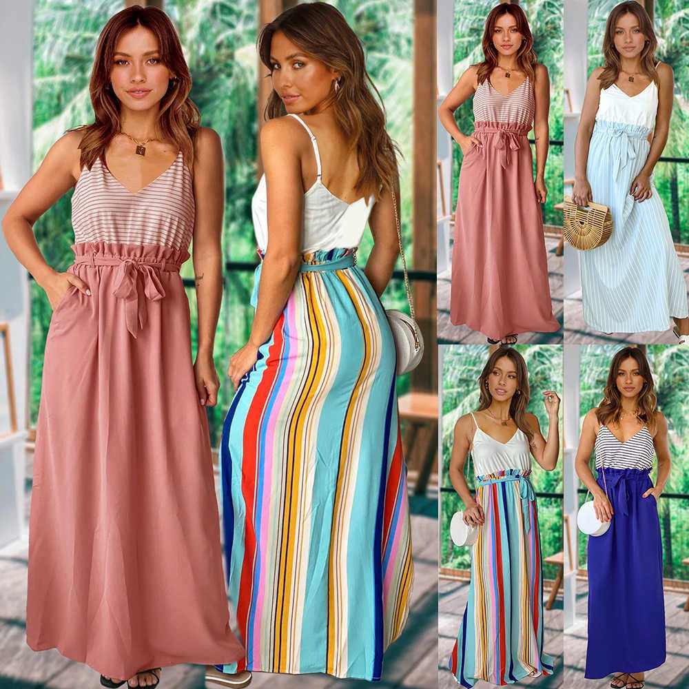 

Дизайнерское Брендовое пикантное однотонное платье в контрастную полоску с лямкой на шее, Облегающая Юбка-миди с высокой талией и принтом, ...