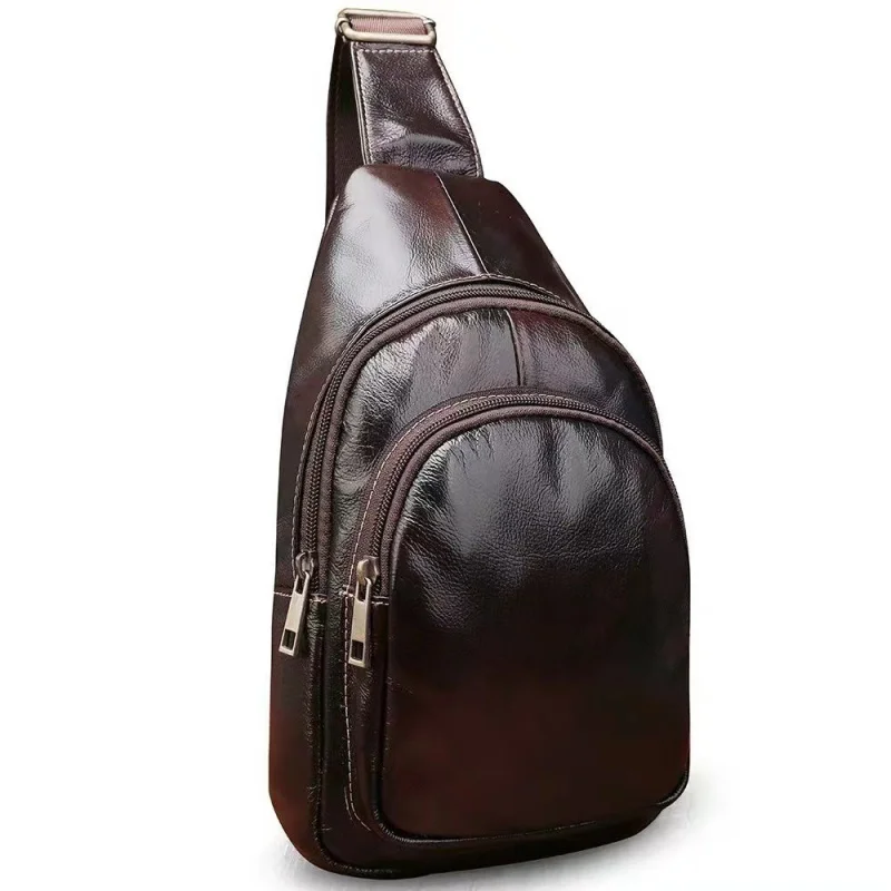Genuine Leather Large Capacity Men Chest Bag Luxury Cowhide Chest Pack Retro Male Shoulder Crossbody Bag Business Sling Bag