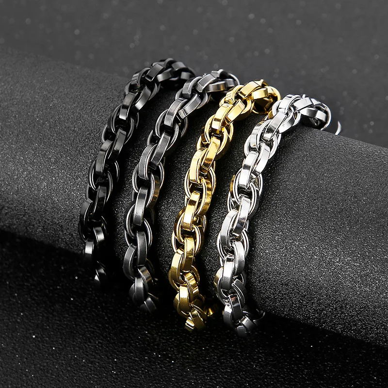 4 Colors 9mm Width Punk Twist Chain Combination Link Simple Men's Stainless Steel Bracelet Jewelry Gold / Black / Steel Color
