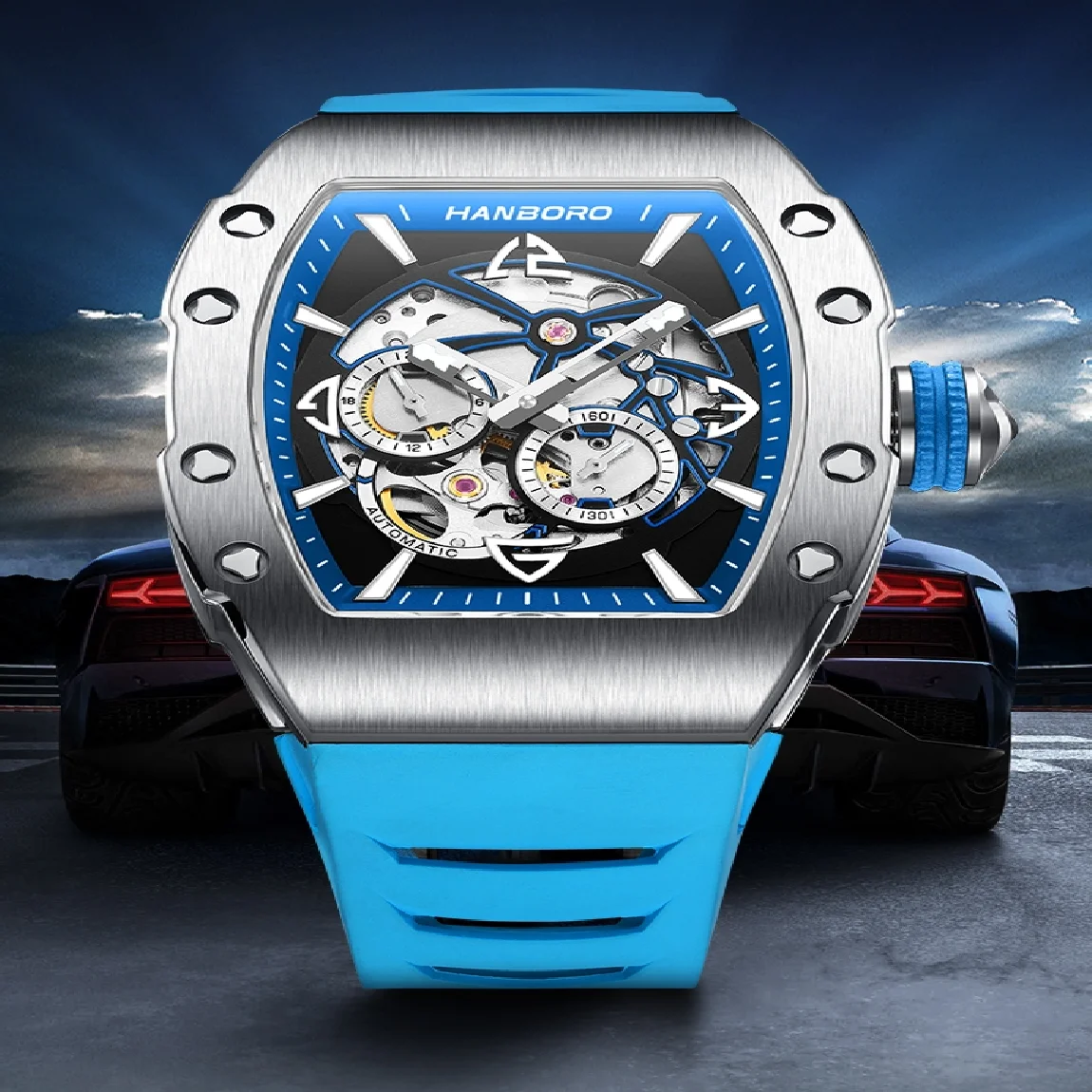 

HANBORO Men Automatic Watches Luxury Waterproof Luminous fashion Mechanical Wristwatch Rubber band watch man Reloj Hombre