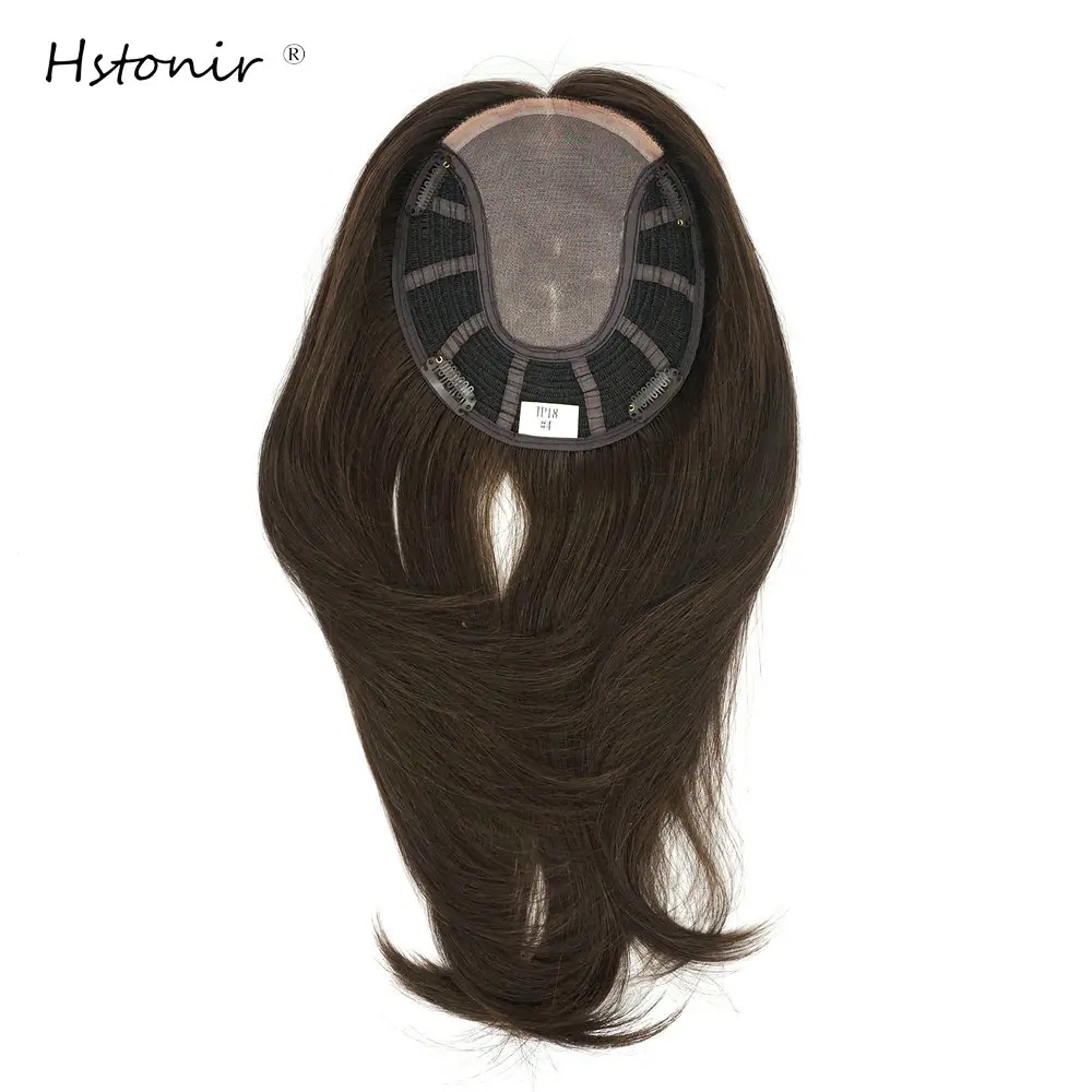 Hstonir Mono Lace Top European Remy Hair Clip Topper Weft Back Clips In Human Hair Woman Extensions Naturalne Wlosy TP18