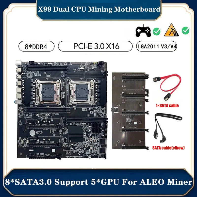 

Материнская плата X99 + 2xsata кабель LGA2011 V3/V4 8XDDR 4 ОЗУ слот PCIE 16X 8XSATA3.0 поддерживает 5 GPU Miner