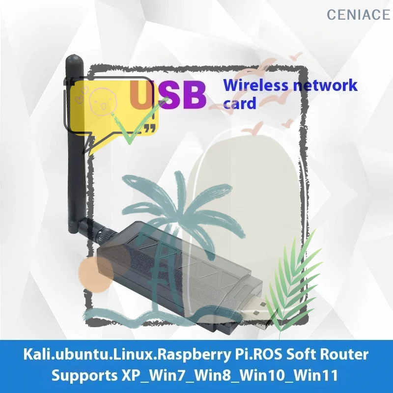 Фото 1 шт. USB-адаптер Wi-Fi с антенной 2dBi (Atheros AR9271, 802.11n 150 Мбит/с), совместим с Windows и Kali Linux №1