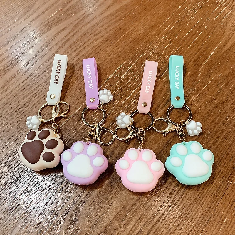 Cute Cartoon Silicone Dog Cat Paw Keychain Girls School Bag Handbag Decor Animal Claws Keyring Fashion Women Jewelry Gift 2022