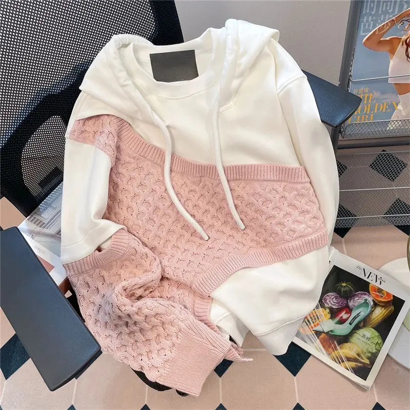 

Irregular Patchwork Sweater 2022 Winter Loose Girl Aesthetic Design Top Trend Hong Kong Style Retro Gothic Style Jacket with Hat
