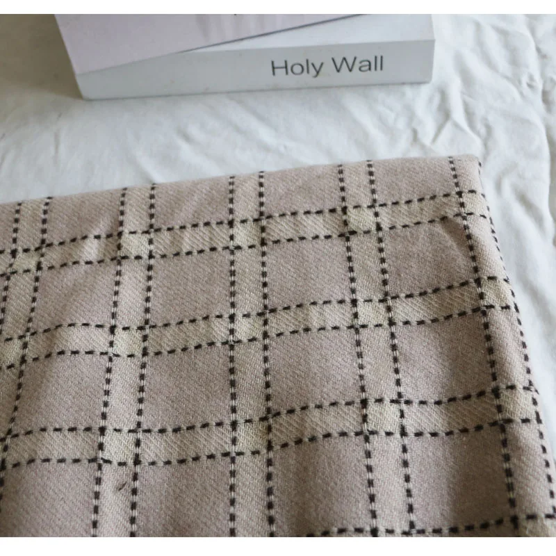 

Korean Style Light Nude Pink Plaid Embroidery Stitching Woolen Woolen Clothing Fabrics Cloth DIY Blended