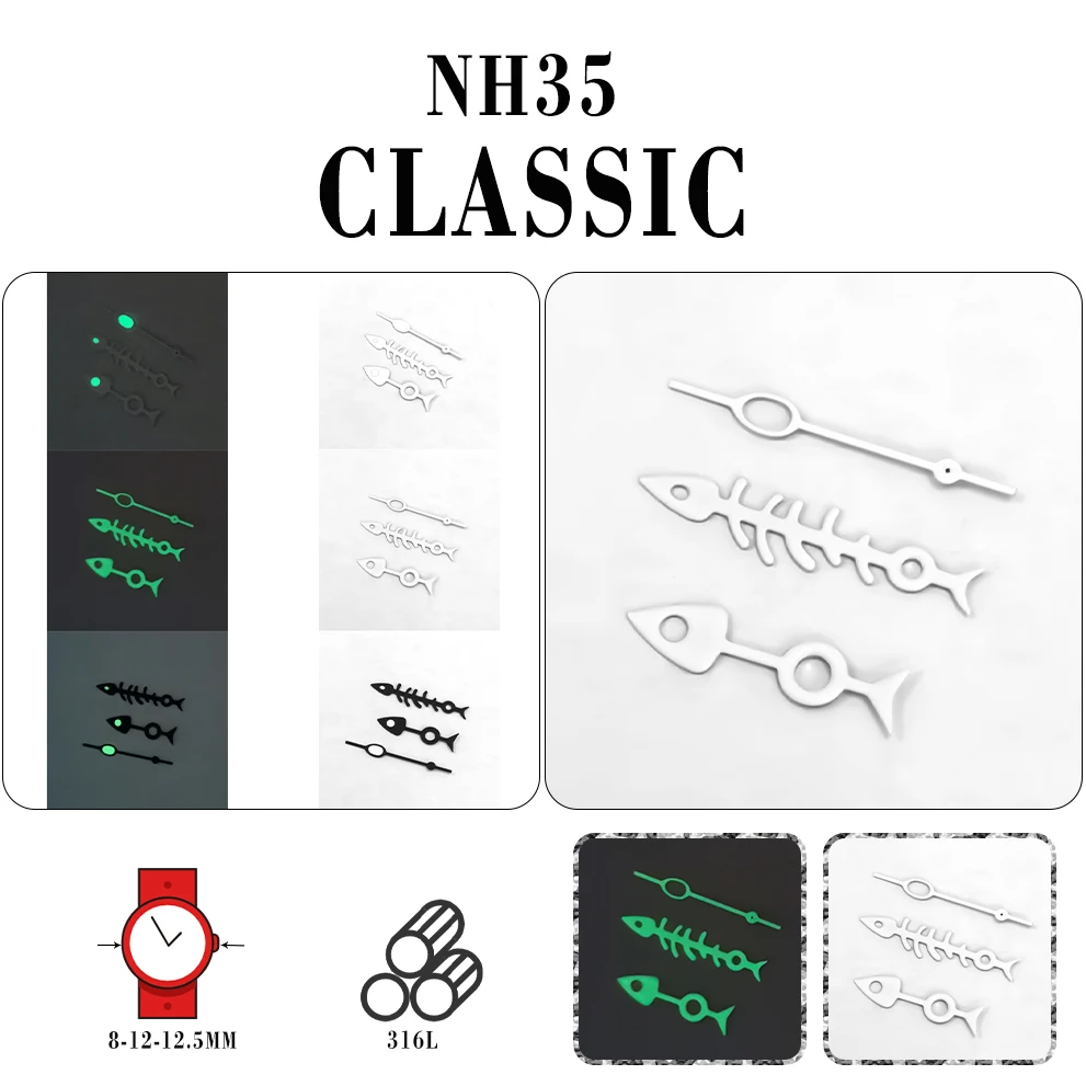Modified Watch Hands Personalized Fishbone Watch Hands with Three Hands Green Luminous Watch Hands Fit NH35 NH36 4R 7S Movement