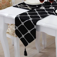 three dimensional flower plate flower flocking table runner simple modern square grid table mat coffee table flag