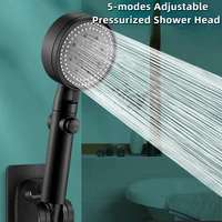 black 5 mode adjustable high pressure shower head water saving one key stop water massage eco shower bathroom accessories
