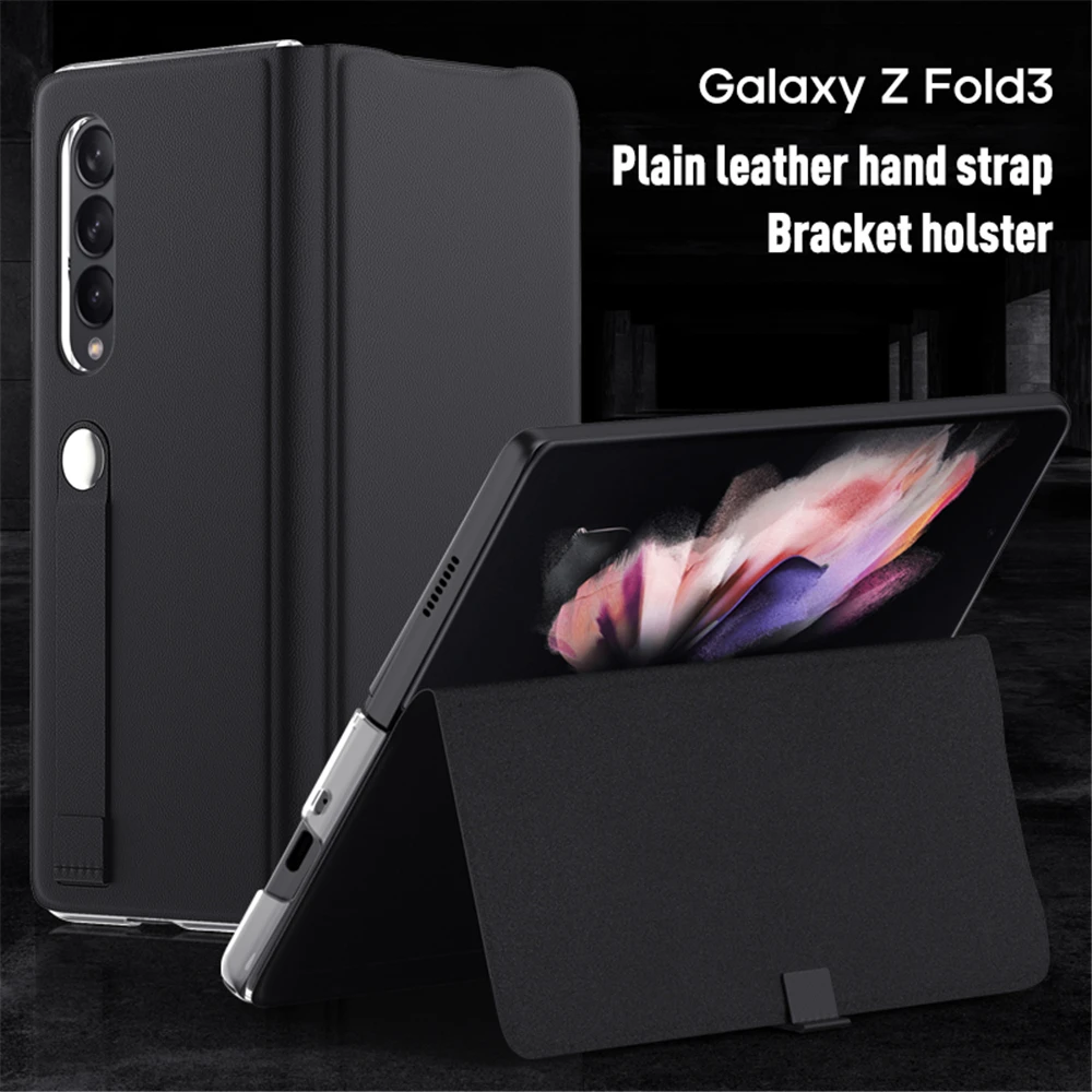 

Luxury Leather Wristband Stand Flip Case for Samsung Galaxy Z Fold 3 5G Case Ultra-thin 360° Full Protective Cover