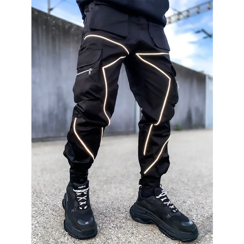

New Mens Casual Jogger Cargo Pants Man Fashion Harem Pant Loose Trouser Streetwear Male Trend Pantalon Homme Reflective Techwear