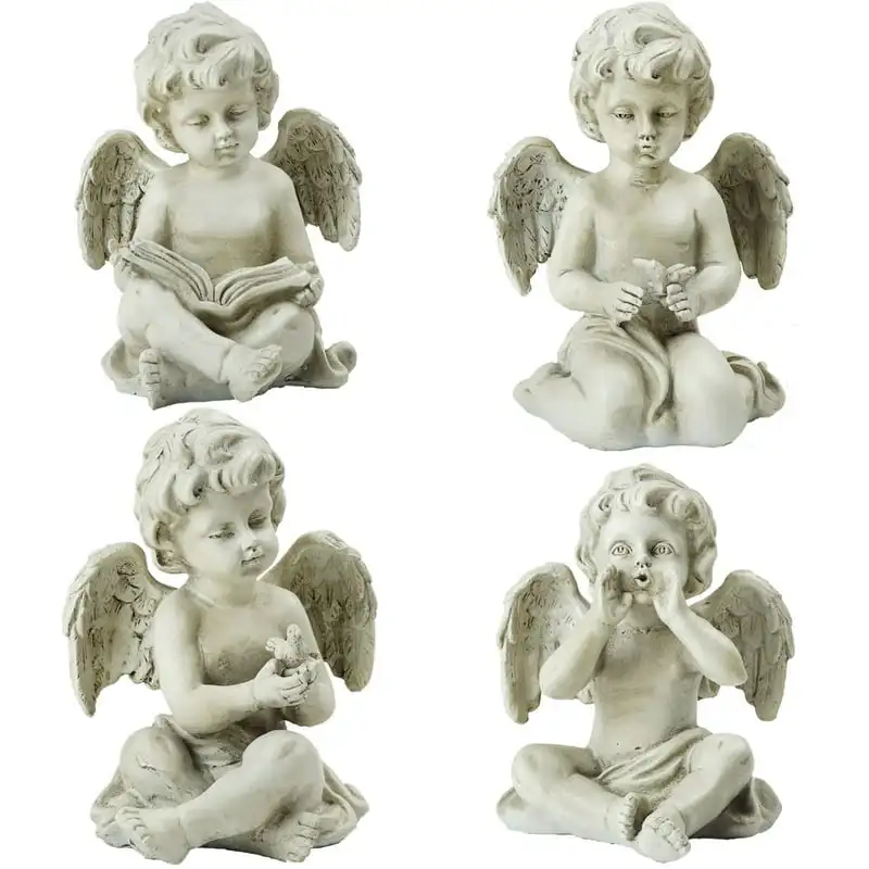 

of 4 Decorative Sitting Cherub Angel Outdoor Garden Statues 6.5