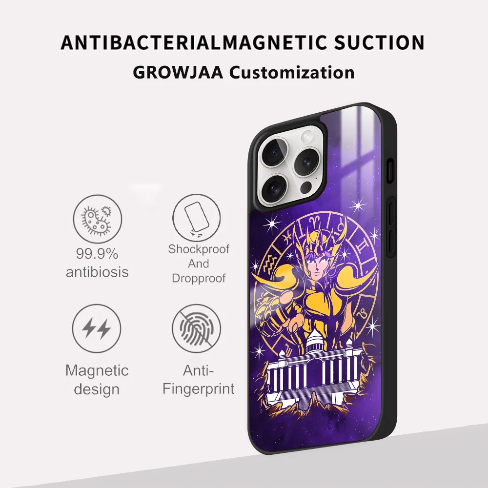 Чехол для телефона S-Saint S-Seiya в стиле аниме iPhone 16 15 14 13 12 11 Pro Max Plus Mini Magsafe Mirror