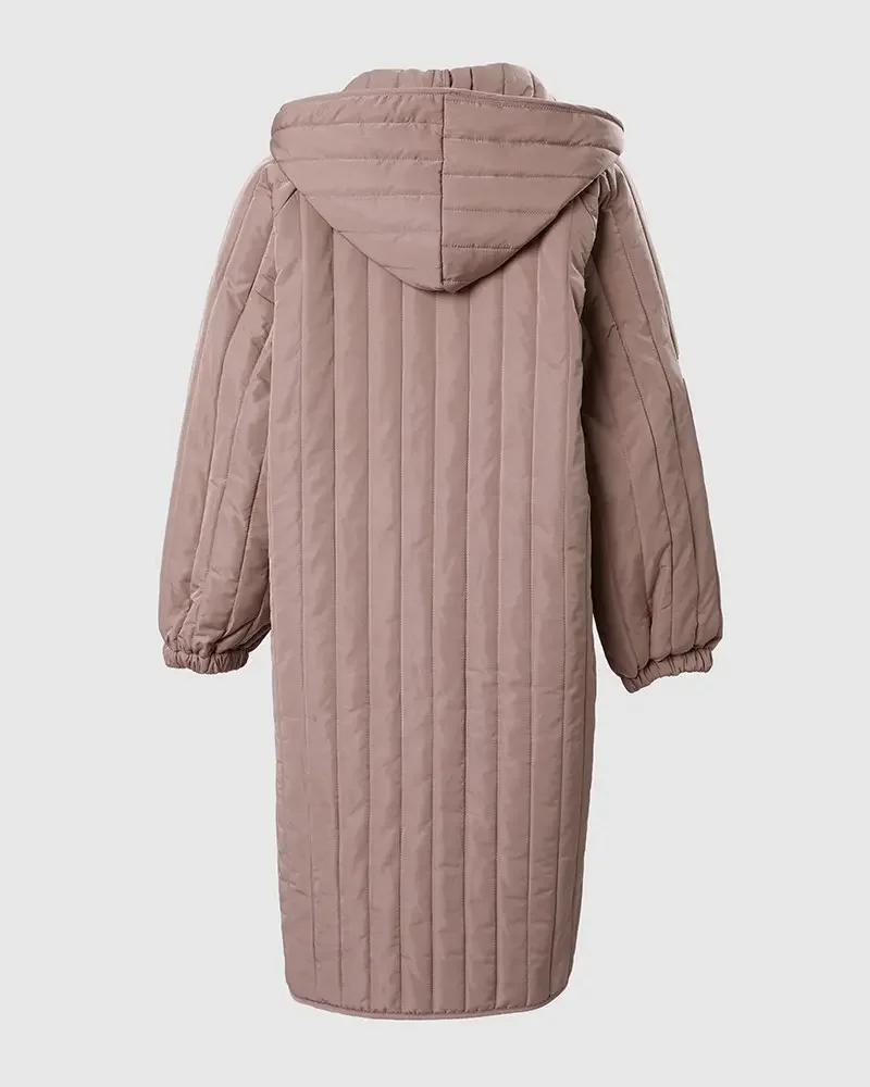 Winter Clothes Women Warm Long Sleeve Open Front Side Slit Button Front Longline Hooded Loose Puffer Coat Streetwear Jacket 2022