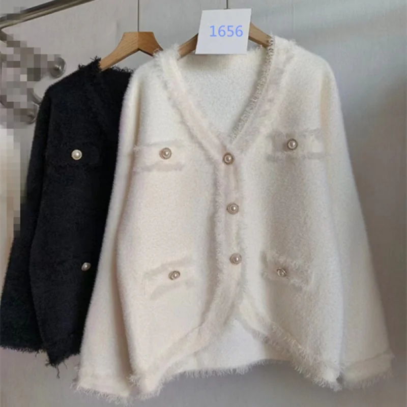 

Вязаный шерстяной свитер-пальто для женщин, осень и зима, Новый Нежный короткий свободный облегающий кардиган с бахромой Fas