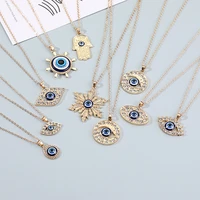 blue turkish evil eye pendant necklace clavicle thin chain rhinestones metal jewelry for women girl gifts necklaces accessories