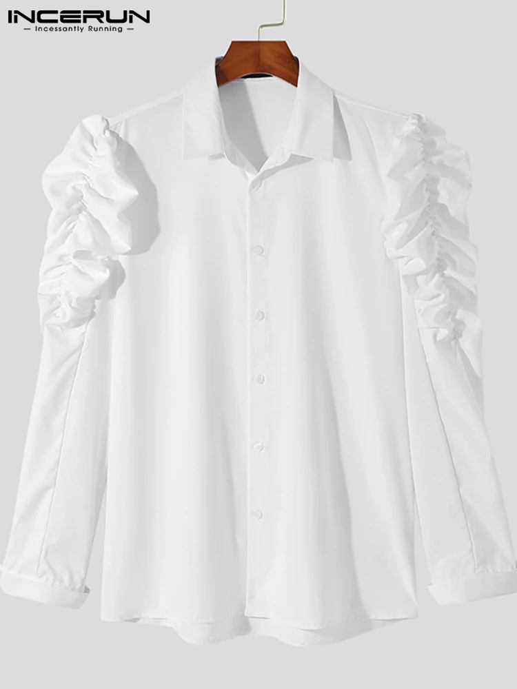 INCERUN Tops 2023 Handsome Well Fitting New Men Long Sleeve Blouse Fashionable Male Solid Comfortable Lapel Buttons Shirts S-5XL