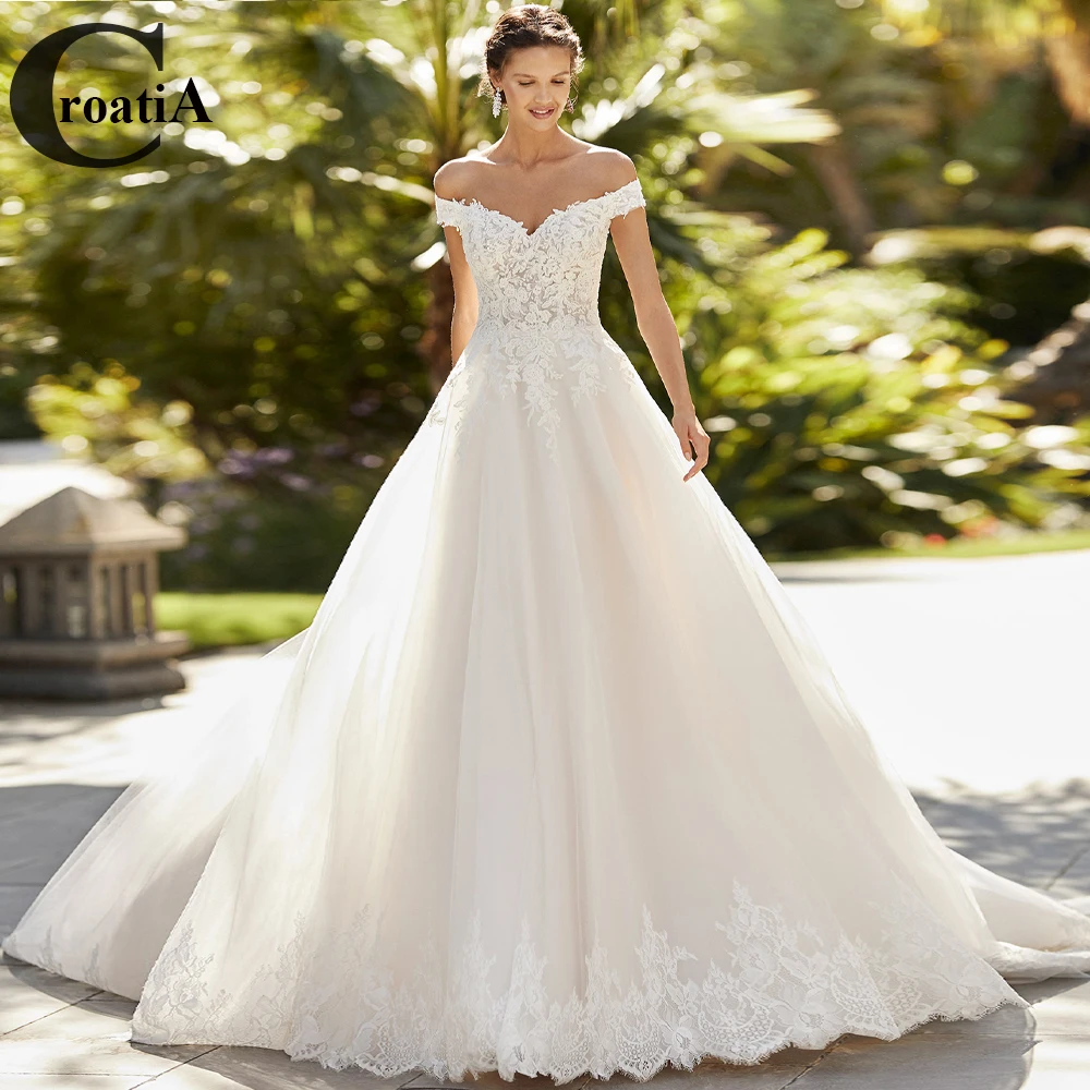 

Croadia Modern Wedding Dresses Off Shoulder A-Line Sweet New Vestido De Noiva Gelinlik Dubai Bridal Engagement Robe Mariee