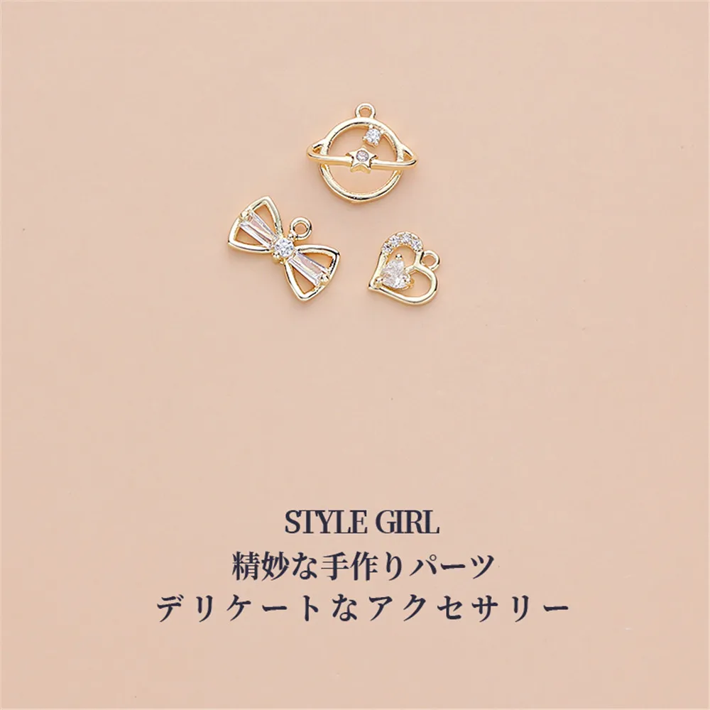 

1pcs 14K gold wrapped with zircon bow and love pendant accessories DIY handmade bracelet necklace accessories