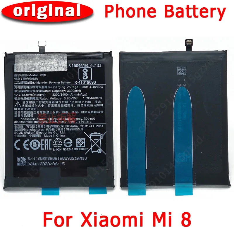 

100% Original For Xiaomi Mi 8 Battery BM3E 3300mAh Li-lon Cellphone Built-in Batteria Replacement Parts For Mi8 Batteries