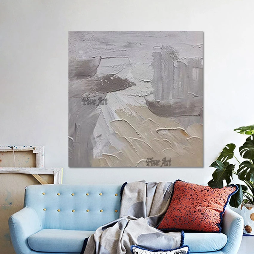 

Sleeping Room Wall Decor Picture Gray Acrylic Texture Unframed Palette Knife Canvas Arts Modern Home Designs Abstract Painting