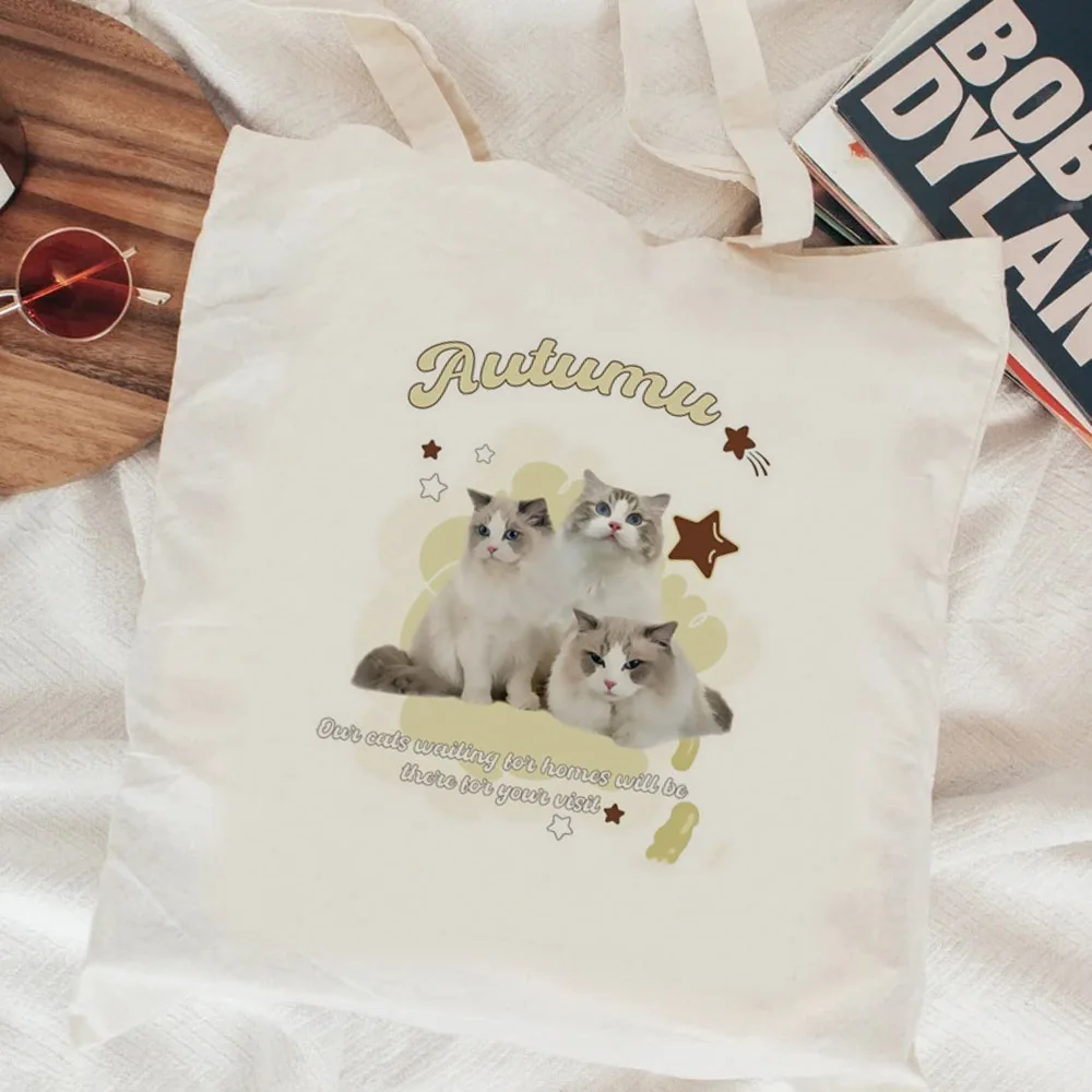 Сумка для покупок из джутовой ткани с кошкой