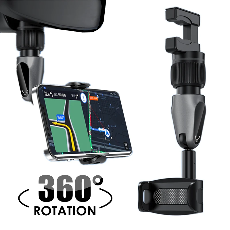 

Multifunctional Phone Holder in Car 360 Degree Rotatable Auto Rearview Mirror Seat Hanging Clip Bracket Mobile Phone Holder 2023