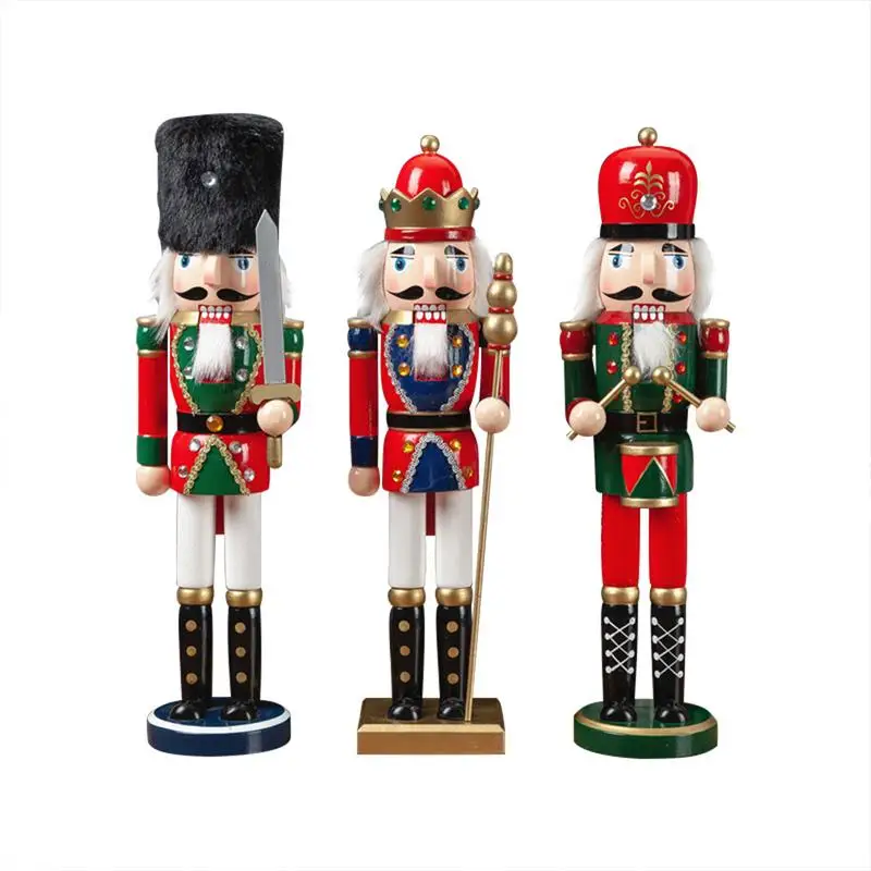 

38cm 3PCS/Set Christmas Wooden Nutcracker Soldier Jewelry Puppet Toy New Year Soldier Doll Gift Children's Room Decoration