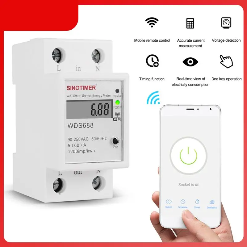 

Smart Life Tuya Power Meter Wifi WDS688 Din Rail Single-phase Smart Energy Meter Monitor Current Voltage Power Energy 90-250V