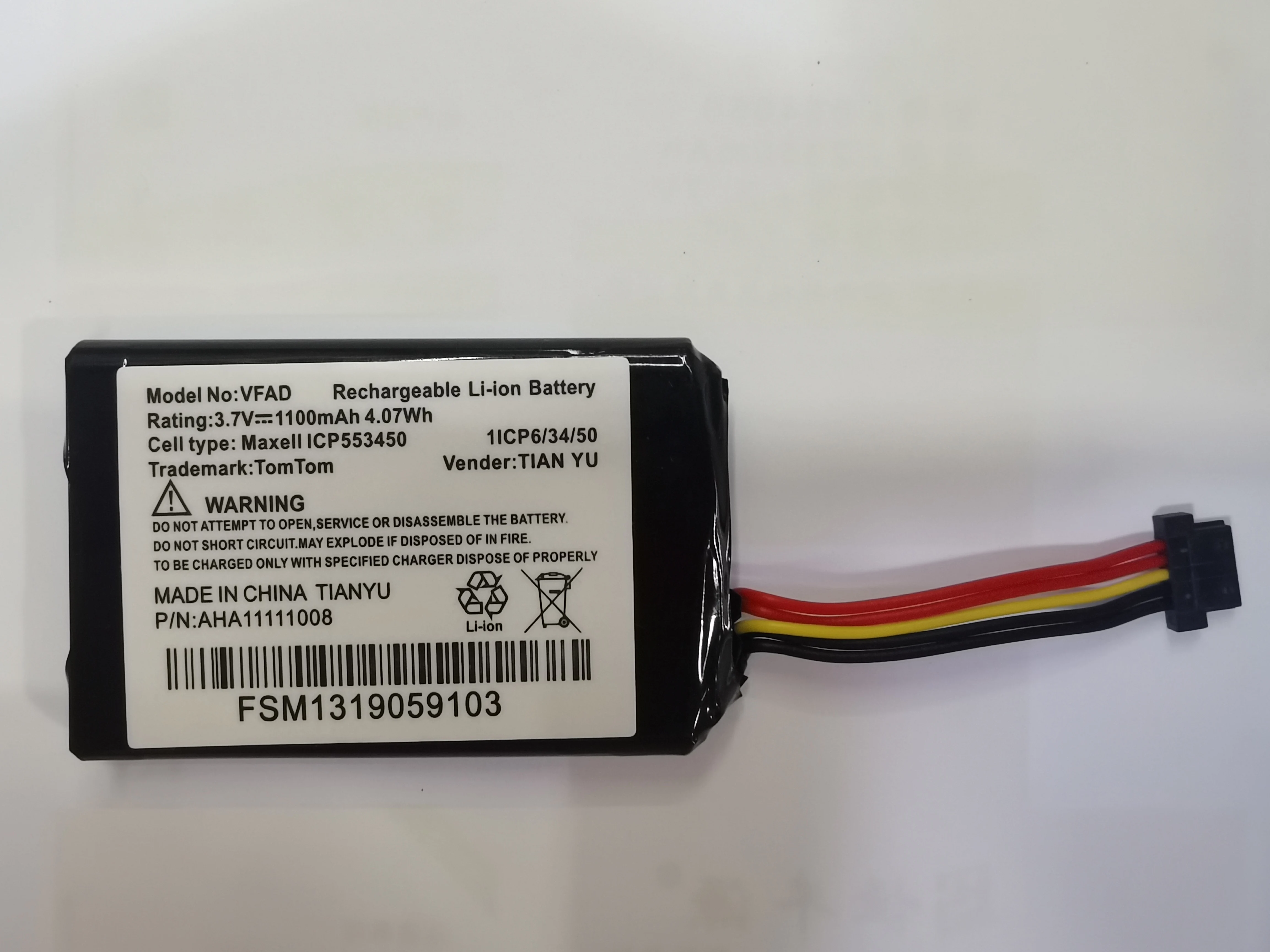 Фото Аккумулятор AHA11111008 VFAD 3.7V 1100mAh для GPS-устройств TOMTom Go 4FL50, 4FL60, 5000, 5100, 6000, 6100 PRO TRUCK 525 GPS DVR №2