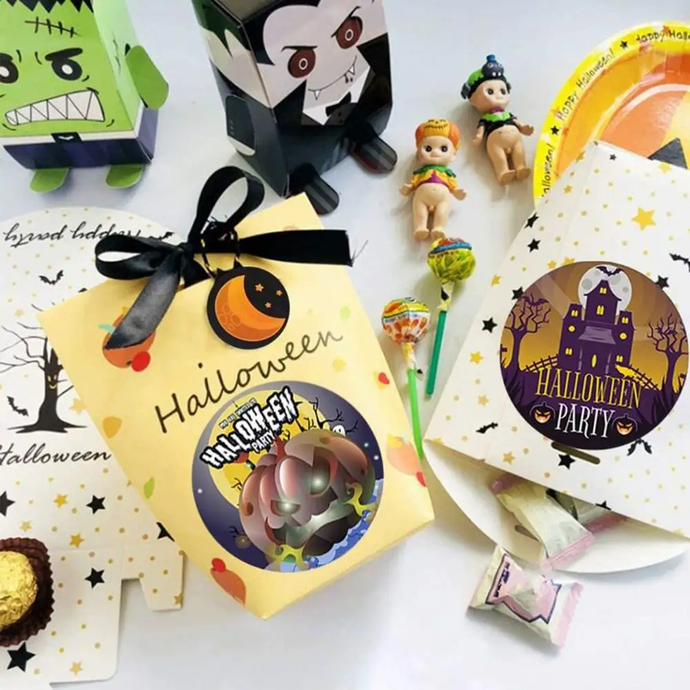 

Наклейка на Хэллоуин, 8 узоров, толстая Сильная Липкость, гладкая самодельная красивая печать, Подарочная бирка в виде тыквы на Хэллоуин