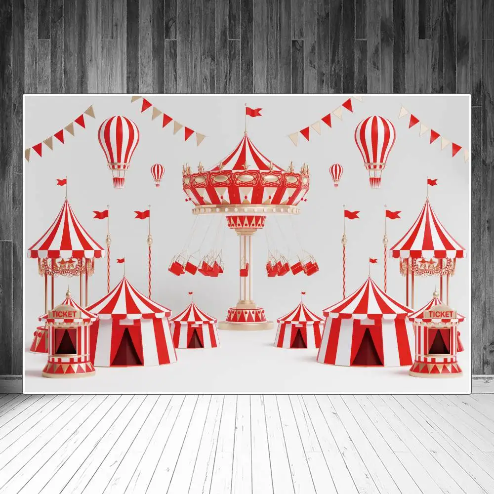

Baby Carnival Backdrop Photography Birthday Party Playground Hot Balloons Cirque Circus Arena Flags White Wall Photo Backgrounds