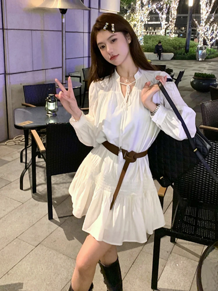 

Deeptown Korean Style Vintage Mini White Dress Women Y2k Fairycore Cute Ruffles Long Sleeve Tunic Dresses French Vestidos Autumn