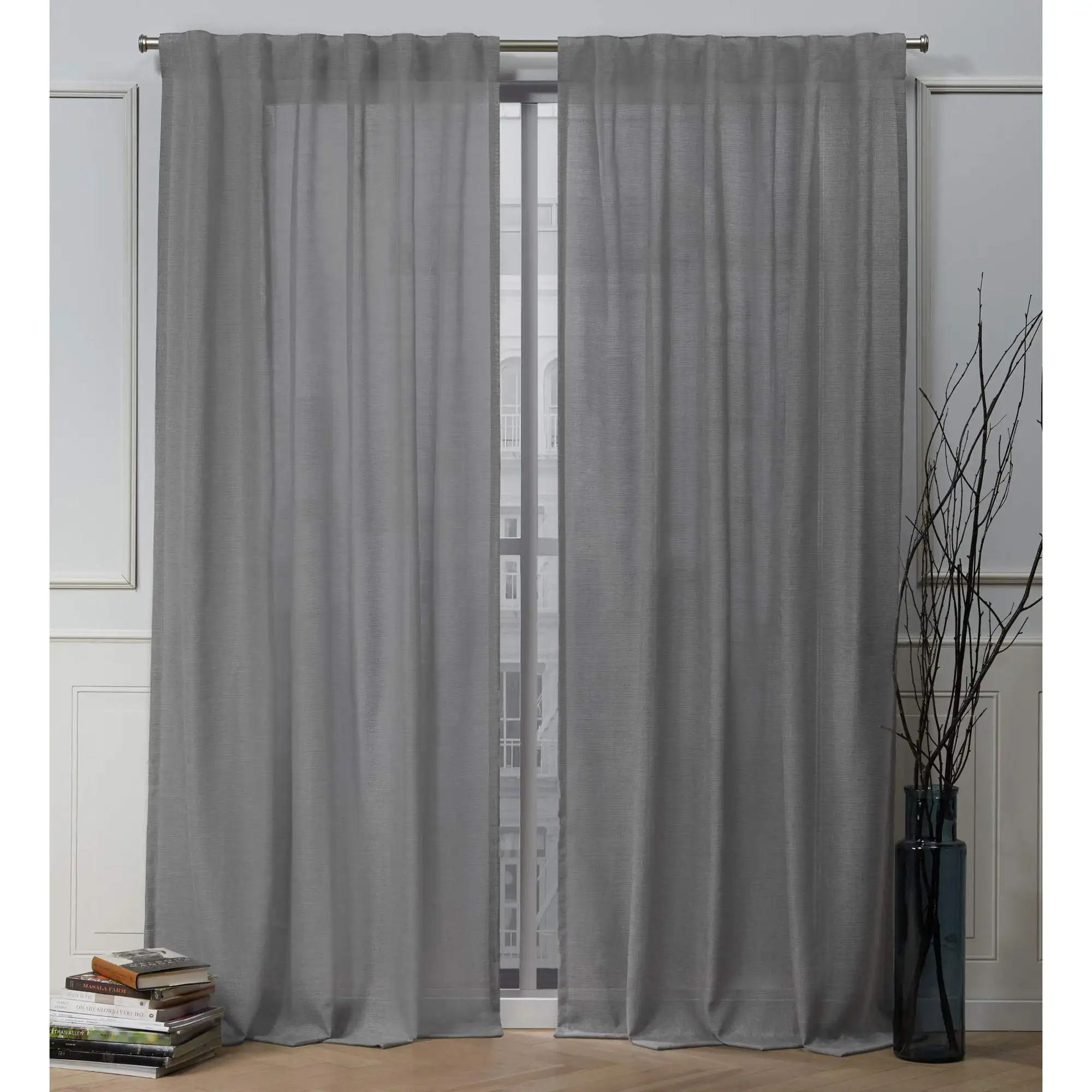 

Faux Linen Slub Textured Hidden Tab Top Curtain Panel Pair, 54x84, Black Pearl