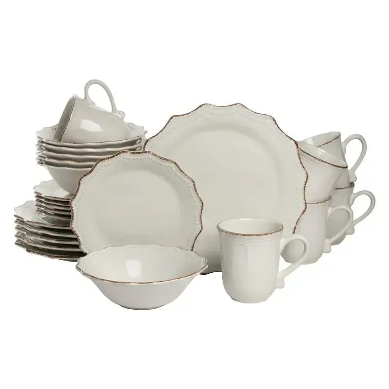 

Oxford 24 Piece Stoneware Dinnerware Set, Cream Health and Safety Tableware