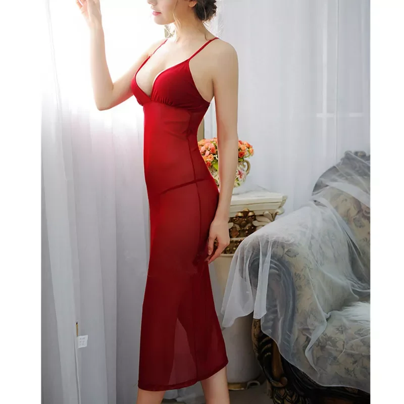 

Женское сексуальное нижнее белье, сексуальная черная кружевная ночная рубашка с лямкой на шее, длинное сексуальное платье миди с открытой с...